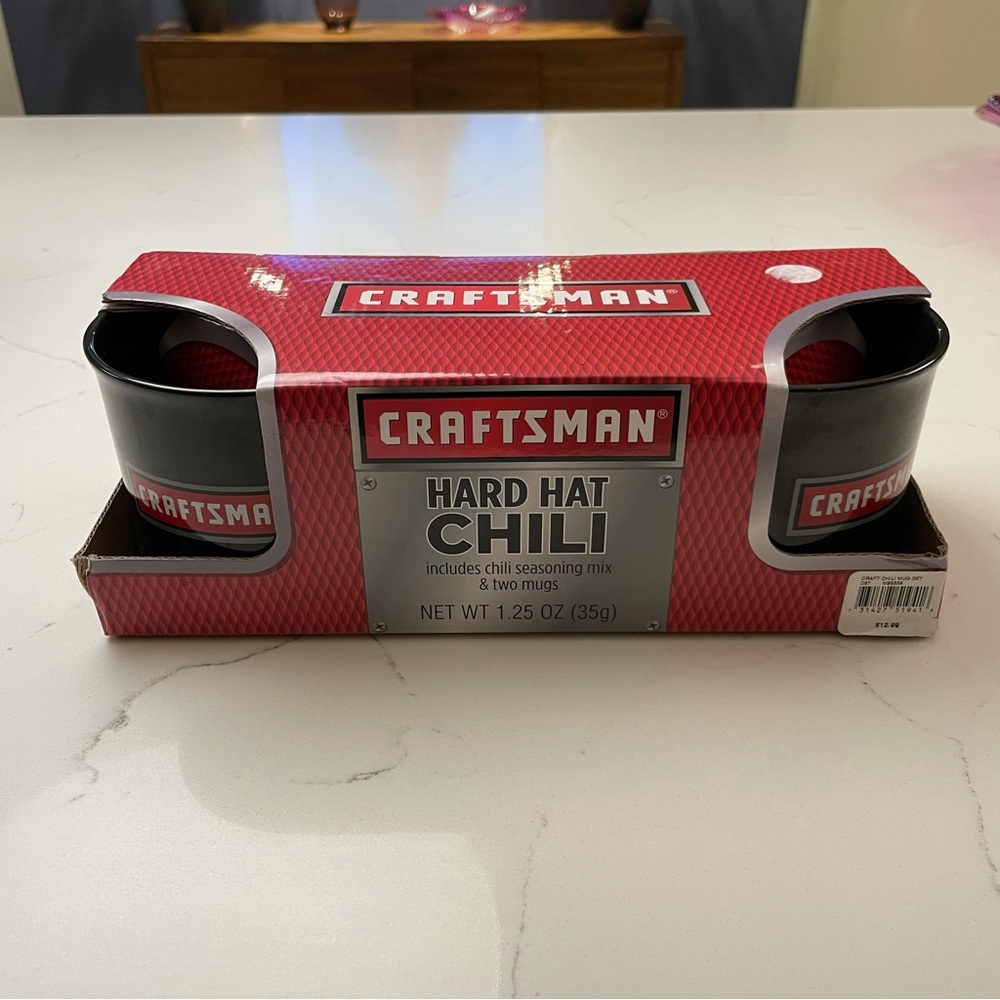 Craftsman Two Mug Set Large Red Black Ceramic Coffee Cups Hard Hat Chile Soup